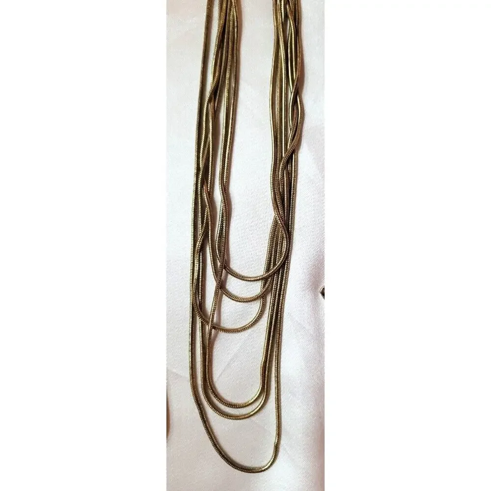 Lot 5 Vtg Retro Goldtone Necklaces Slinky Chain Fringe Open Metal Bib Y2K 90s